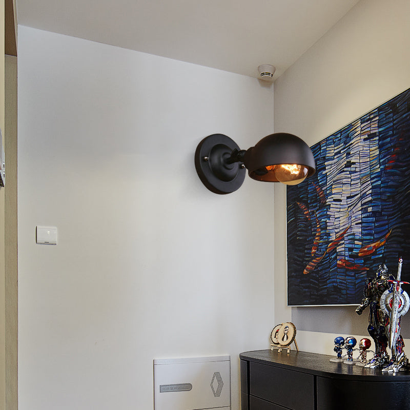 Sikunuo | 1 head wall-mounted light loft style dome shade metal adjustable wall lamp in black for bedroom