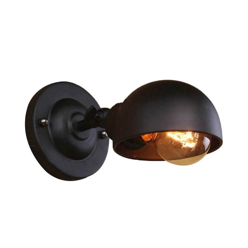 Sikunuo | 1 head wall-mounted light loft style dome shade metal adjustable wall lamp in black for bedroom
