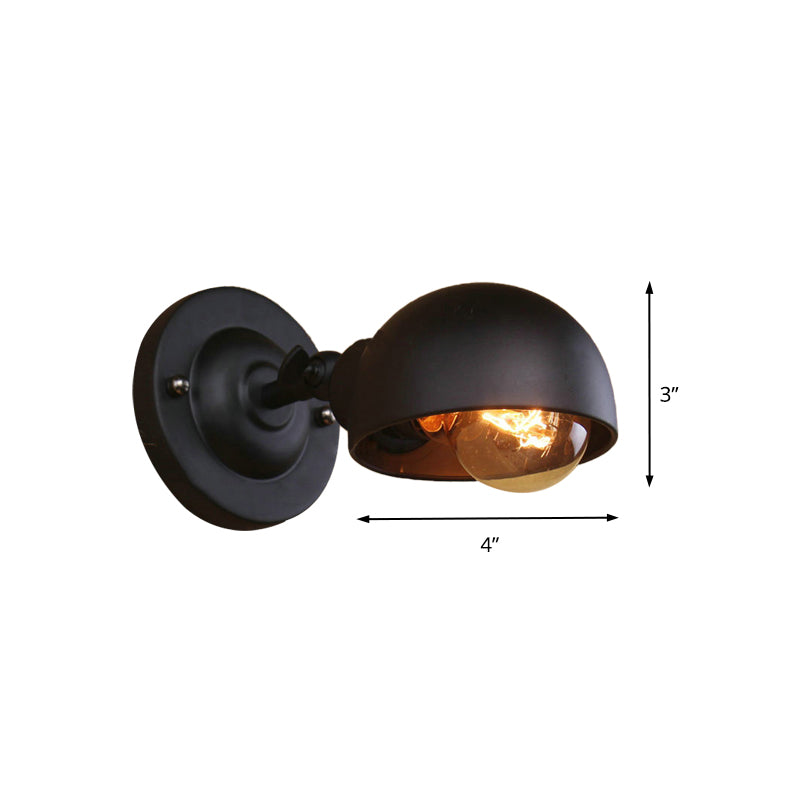 Sikunuo | 1 head wall-mounted light loft style dome shade metal adjustable wall lamp in black for bedroom