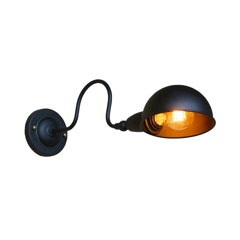 Sikunuo | 1 head wall-mounted light loft style dome shade metal adjustable wall lamp in black for bedroom