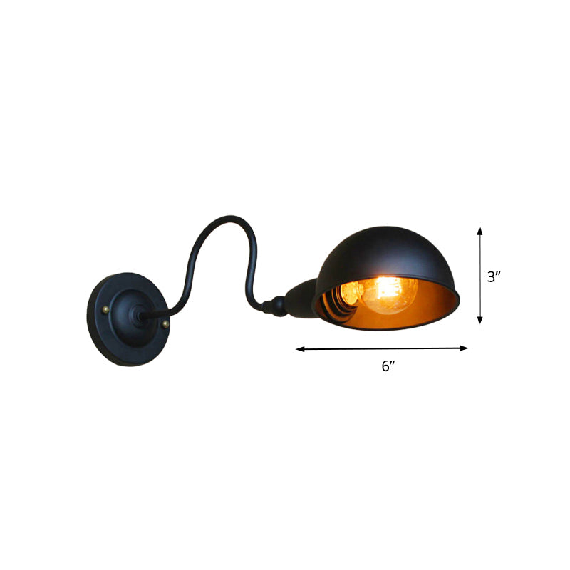 Sikunuo | 1 head wall-mounted light loft style dome shade metal adjustable wall lamp in black for bedroom