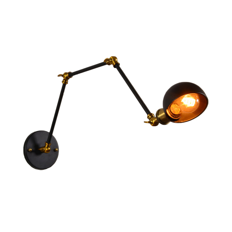 Sikunuo | 1 head wall-mounted light loft style dome shade metal adjustable wall lamp in black for bedroom