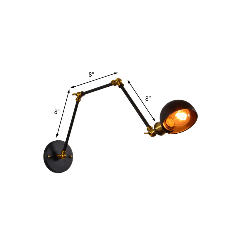 Sikunuo | 1 head wall-mounted light loft style dome shade metal adjustable wall lamp in black for bedroom