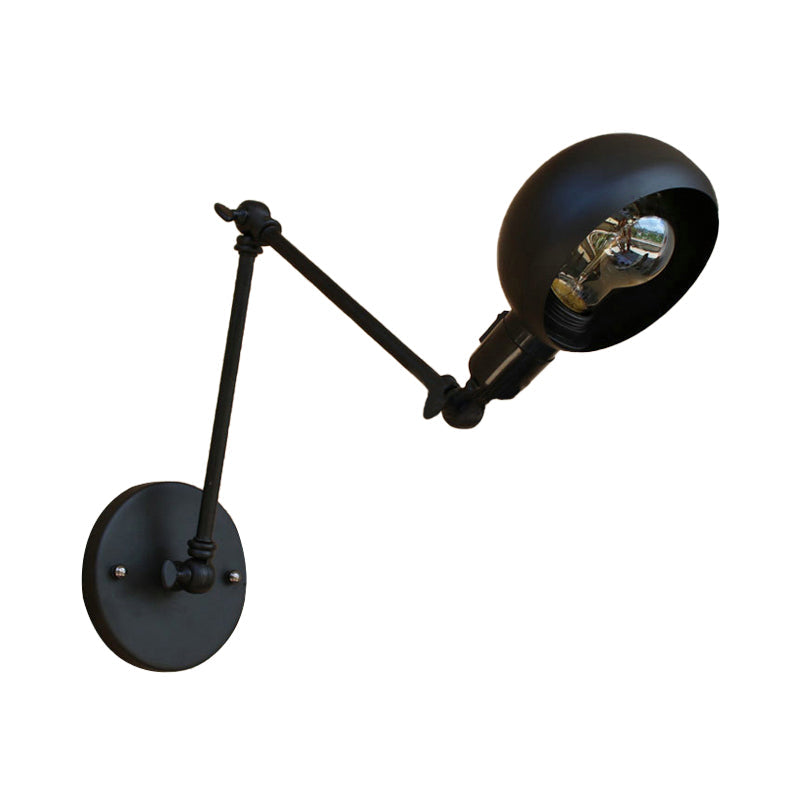 Sikunuo | 1 head wall-mounted light loft style dome shade metal adjustable wall lamp in black for bedroom
