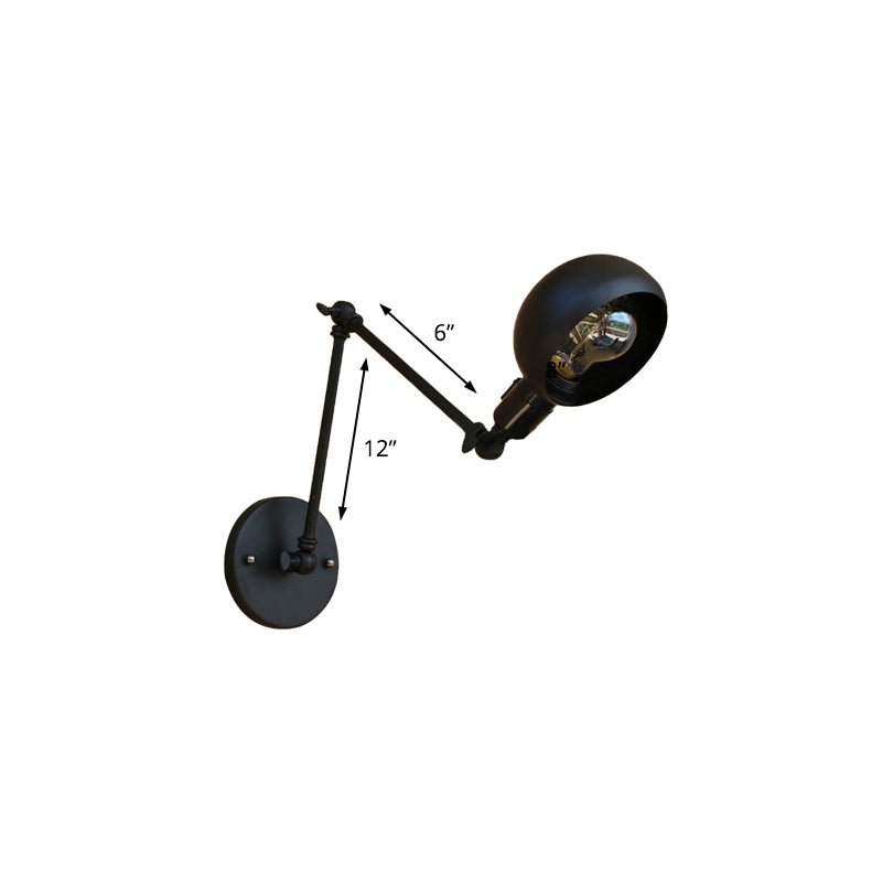 Sikunuo | 1 head wall-mounted light loft style dome shade metal adjustable wall lamp in black for bedroom