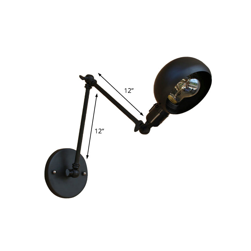 Sikunuo | 1 head wall-mounted light loft style dome shade metal adjustable wall lamp in black for bedroom