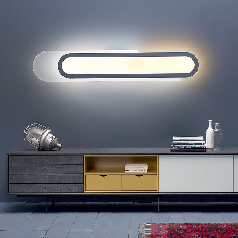 Sikunuo | LED Bathroom Mirror Light with Oblong Acrylic Shade White Wall Sconces in Warm/White Light, 12"/18"/20" Wide
