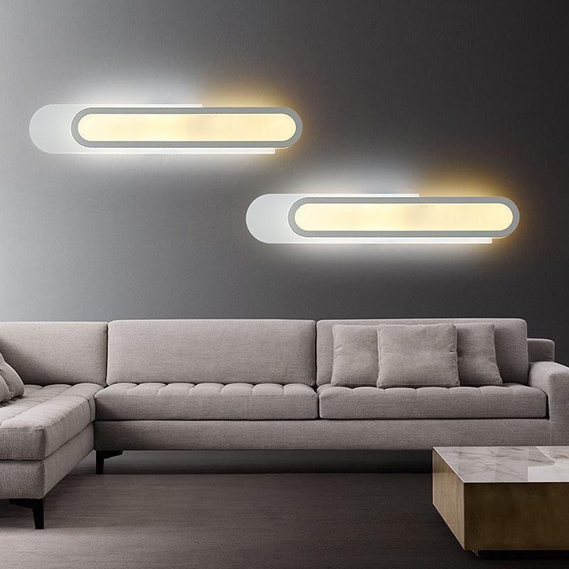 Sikunuo | LED Bathroom Mirror Light with Oblong Acrylic Shade White Wall Sconces in Warm/White Light, 12"/18"/20" Wide