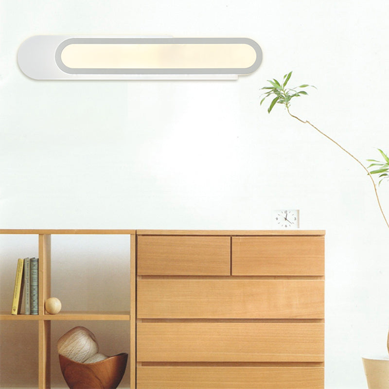 Sikunuo | LED Bathroom Mirror Light with Oblong Acrylic Shade White Wall Sconces in Warm/White Light, 12"/18"/20" Wide