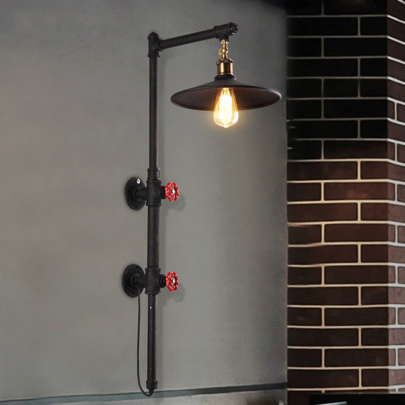 Sikunuo | 1 Light Flat Wall Sconce Lighting with Pipe and Angle Arm Industrial Style Black Metallic Wall Lamp