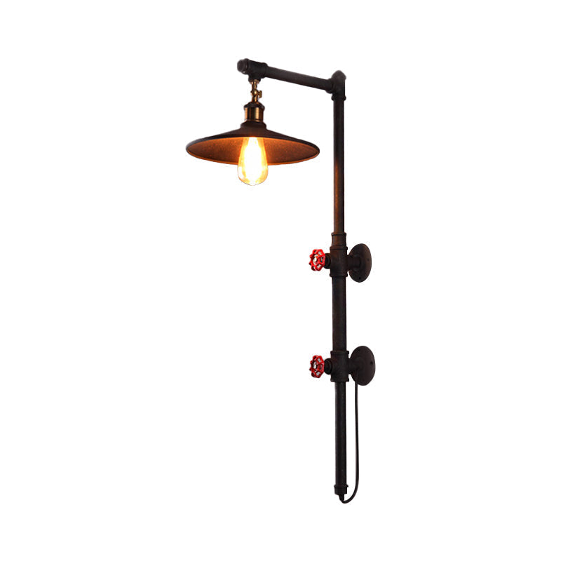 Sikunuo | 1 Light Flat Wall Sconce Lighting with Pipe and Angle Arm Industrial Style Black Metallic Wall Lamp