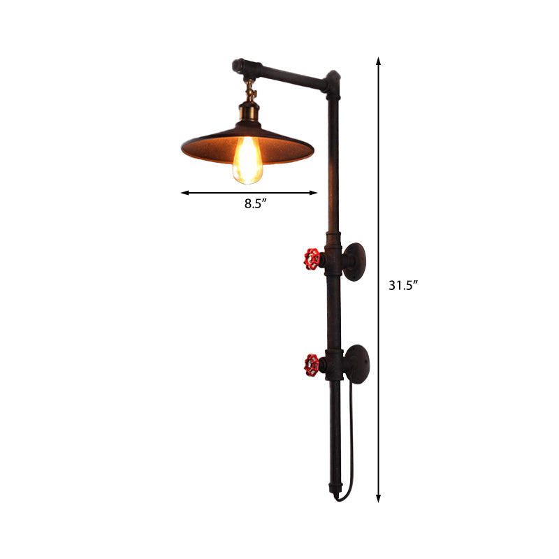 Sikunuo | 1 Light Flat Wall Sconce Lighting with Pipe and Angle Arm Industrial Style Black Metallic Wall Lamp