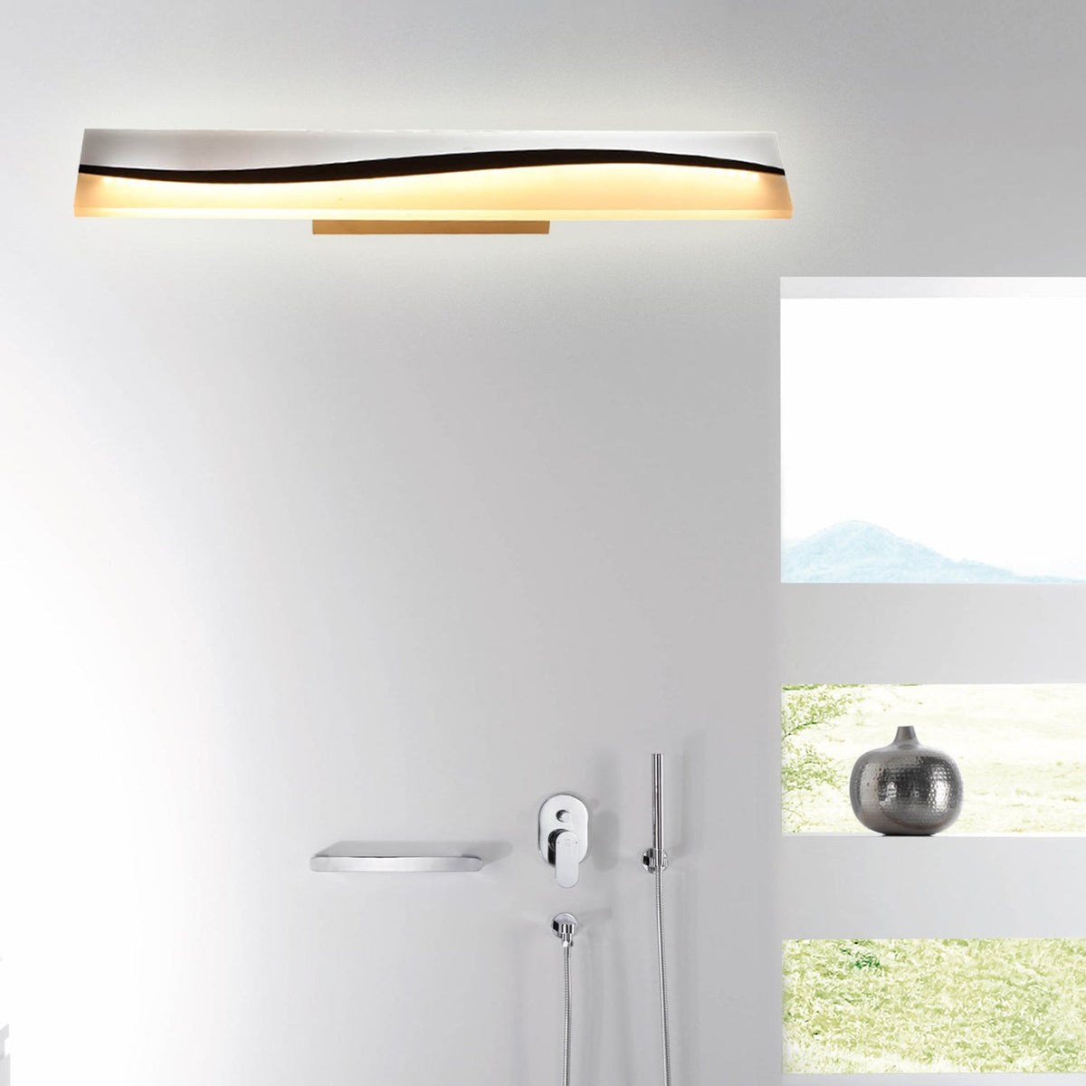 Sikunuo | Acrylic Rectangular Makeup Mirror Lamp Simple 16"/19.5"/23" Width LED Bathroom Light over Mirror in Warm/White, Water and Fog Resistant