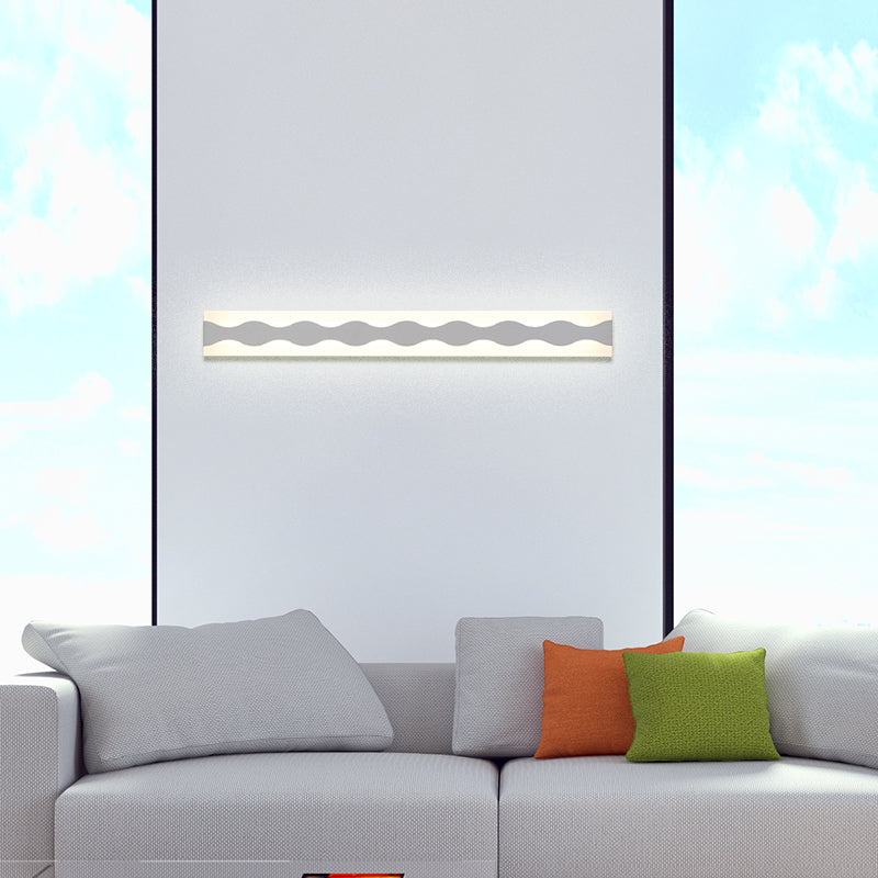 Sikunuo | 16"/19.5" Width LED Bathroom Mirror Lighting with Wave Acrylic Shade White Wall Sconce in Warm/White Light