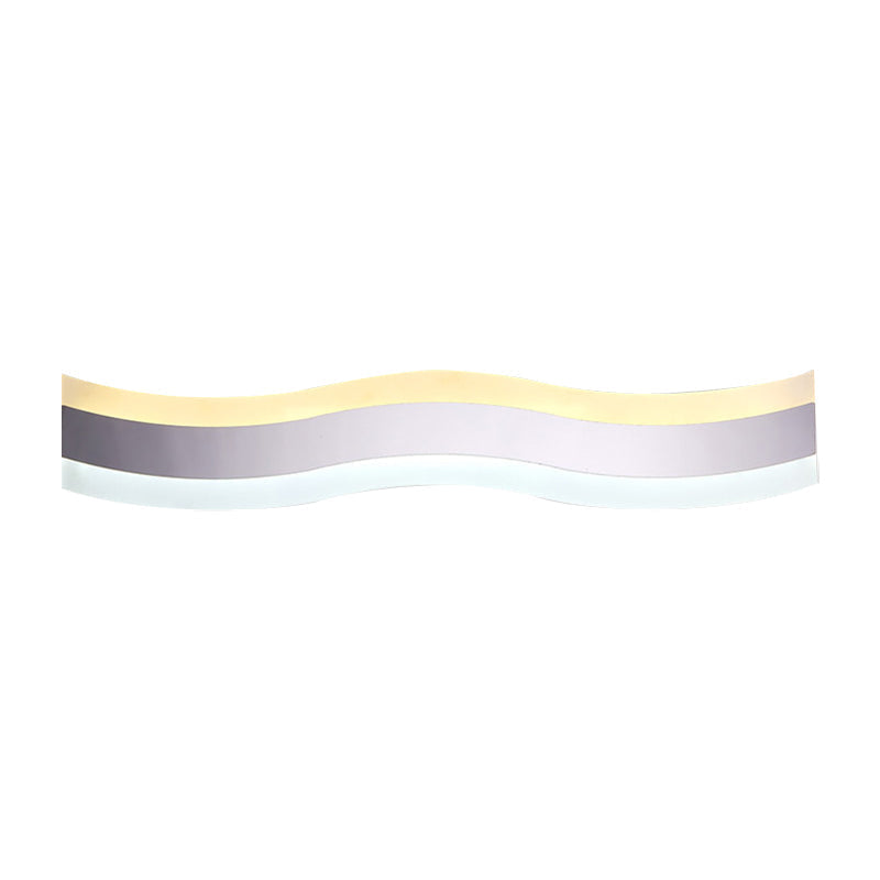 Sikunuo | Wavy LED Bathroom Light Acrylic Single Light Minimalism Anti-Fog Makeup Mirror Light in Warm/White, 16"/19.5" Wide