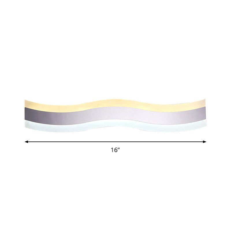 Sikunuo | Wavy LED Bathroom Light Acrylic Single Light Minimalism Anti-Fog Makeup Mirror Light in Warm/White, 16"/19.5" Wide