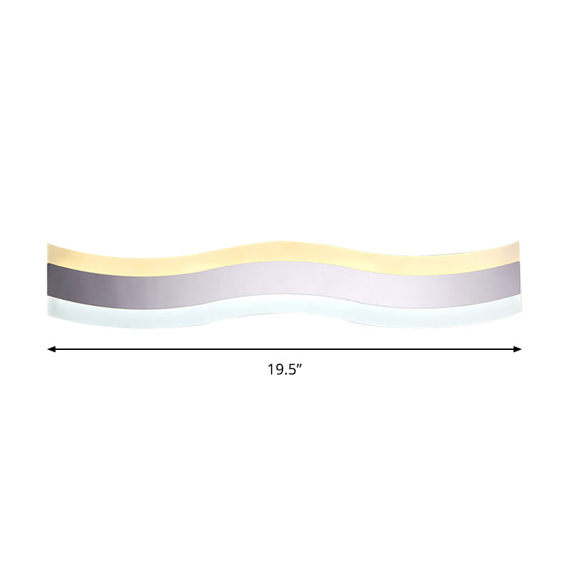 Sikunuo | Wavy LED Bathroom Light Acrylic Single Light Minimalism Anti-Fog Makeup Mirror Light in Warm/White, 16"/19.5" Wide