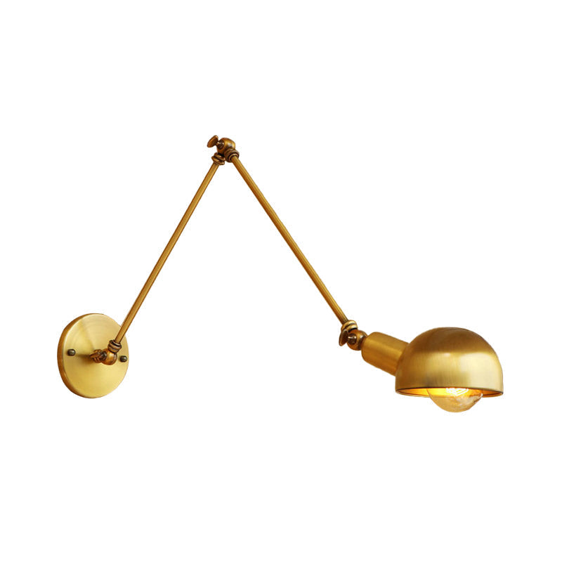 Sikunuo | 1 Bulb Reading Lamp Wall Retro Style Bowl Lamp Iron Adjustable Wall Lighting in Brass for the Study