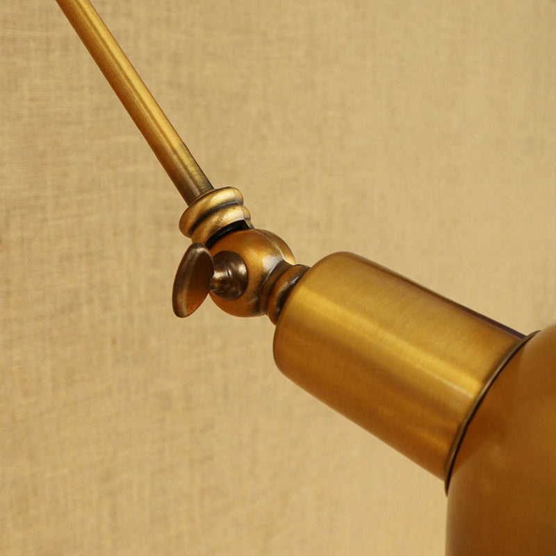 Sikunuo | 1 Bulb Reading Lamp Wall Retro Style Bowl Lamp Iron Adjustable Wall Lighting in Brass for the Study