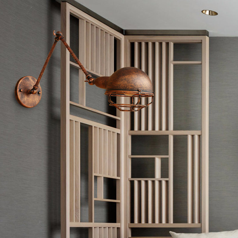 Sikunuo | 1 Bulb Pendant Light with Cage Shade Metal Antique Stylish Farmhouse Adjustable Wall Lamp in Rust