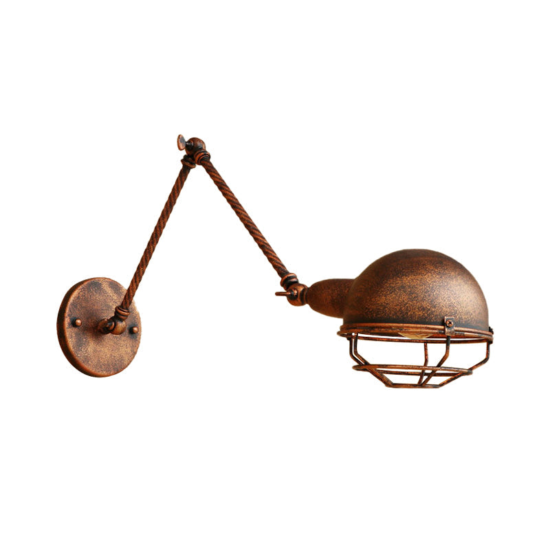 Sikunuo | 1 Bulb Pendant Light with Cage Shade Metal Antique Stylish Farmhouse Adjustable Wall Lamp in Rust