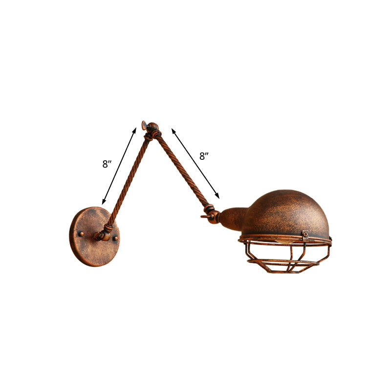 Sikunuo | 1 Bulb Pendant Light with Cage Shade Metal Antique Stylish Farmhouse Adjustable Wall Lamp in Rust