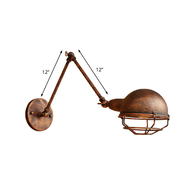 Sikunuo | 1 Bulb Pendant Light with Cage Shade Metal Antique Stylish Farmhouse Adjustable Wall Lamp in Rust