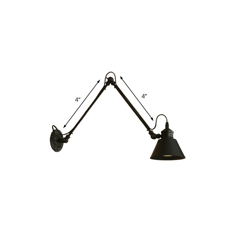 Sikunuo | 1 Head Cone-Shaped Wall Mount Retro Style Black/Chrome Metal Swing Arm Wall Light for the Study
