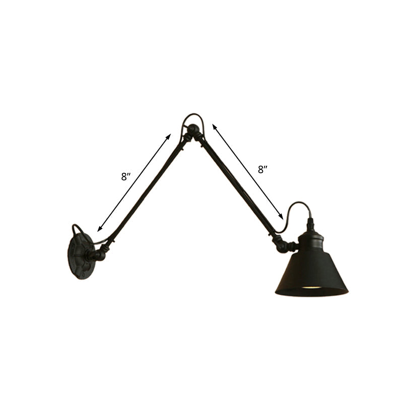 Sikunuo | 1 Head Cone-Shaped Wall Mount Retro Style Black/Chrome Metal Swing Arm Wall Light for the Study