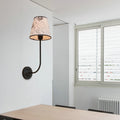 Sikunuo | Vintage Conical Wall Lamp 1 Head Fabric and Metal Wall Mount Fixture with Curved Arm in White