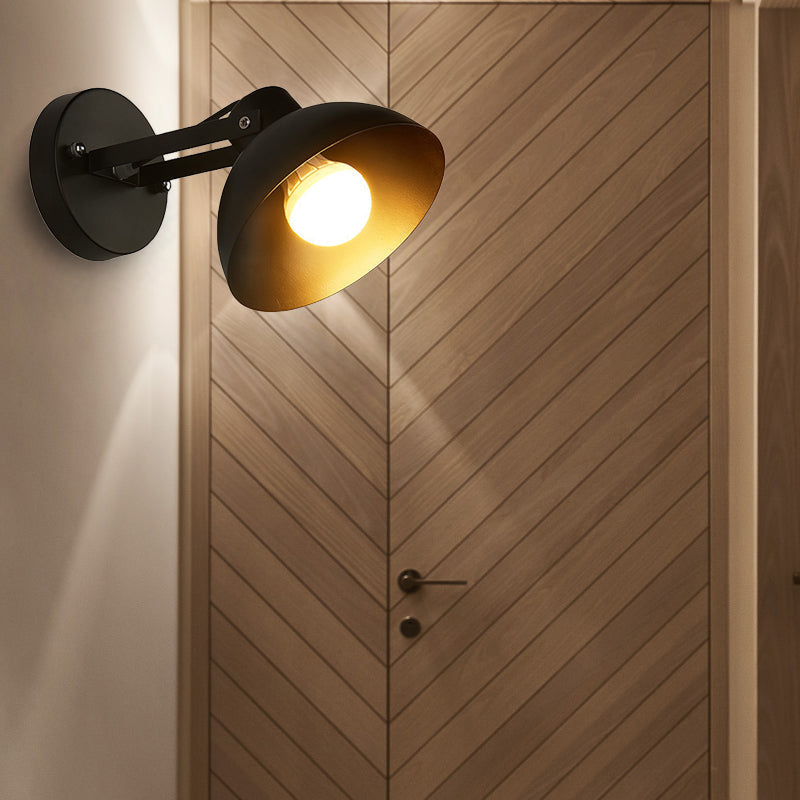 Sikunuo | 1 Head Wall Light Fixture with Dome Shade Metal Industrial Style Indoor Wall Lamp in Black