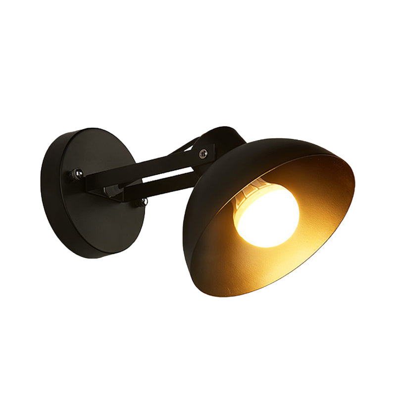 Sikunuo | 1 Head Wall Light Fixture with Dome Shade Metal Industrial Style Indoor Wall Lamp in Black