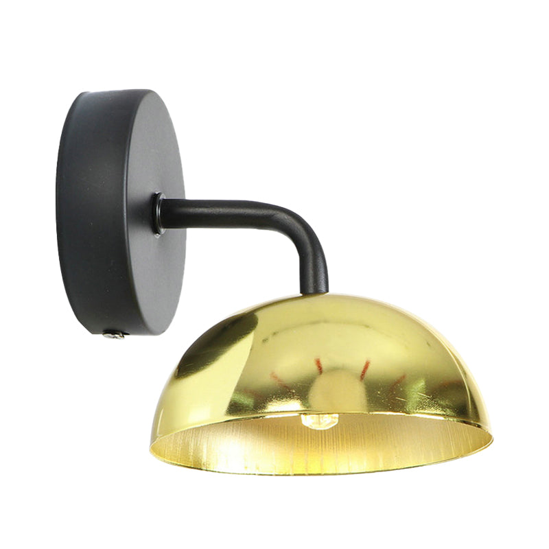 Sikunuo | 1 Light Wall Lamp Industrial Dome Shade Metal Down Wall Light with Curved Arm in Black/Bronze for Bedroom
