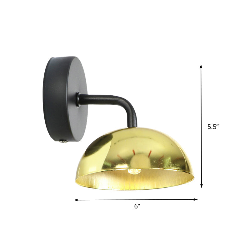 Sikunuo | 1 Light Wall Lamp Industrial Dome Shade Metal Down Wall Light with Curved Arm in Black/Bronze for Bedroom