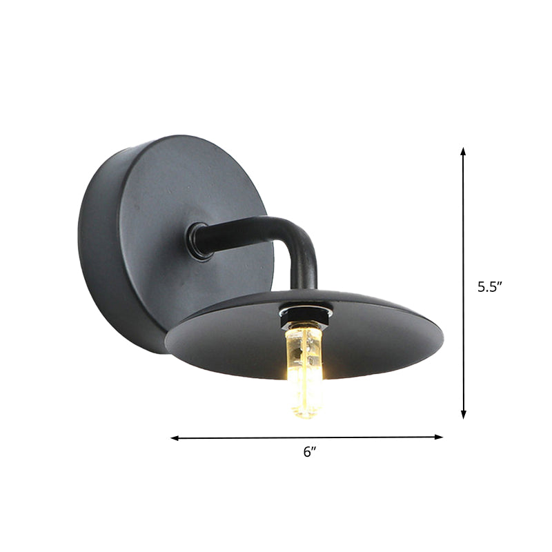 Sikunuo | Flat Shade Metal Wall Lighting Fixture Industrial Vintage 1 Light Bedroom Wall Sconce in Black