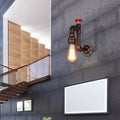 Sikunuo | Rustic Style Pipe Wall Sconce with Valve Wheel 1 Bulb Wrought Iron Wall Mounted Light in Bronze