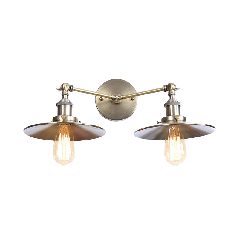 Sikunuo | 2 Lamps Flat Shade Wall Lighting Industrial Style Brass/Rust Metal Wall Mounted Light for Hallway