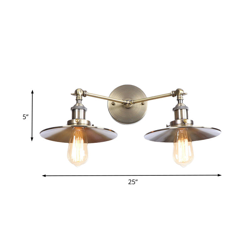 Sikunuo | 2 Lamps Flat Shade Wall Lighting Industrial Style Brass/Rust Metal Wall Mounted Light for Hallway