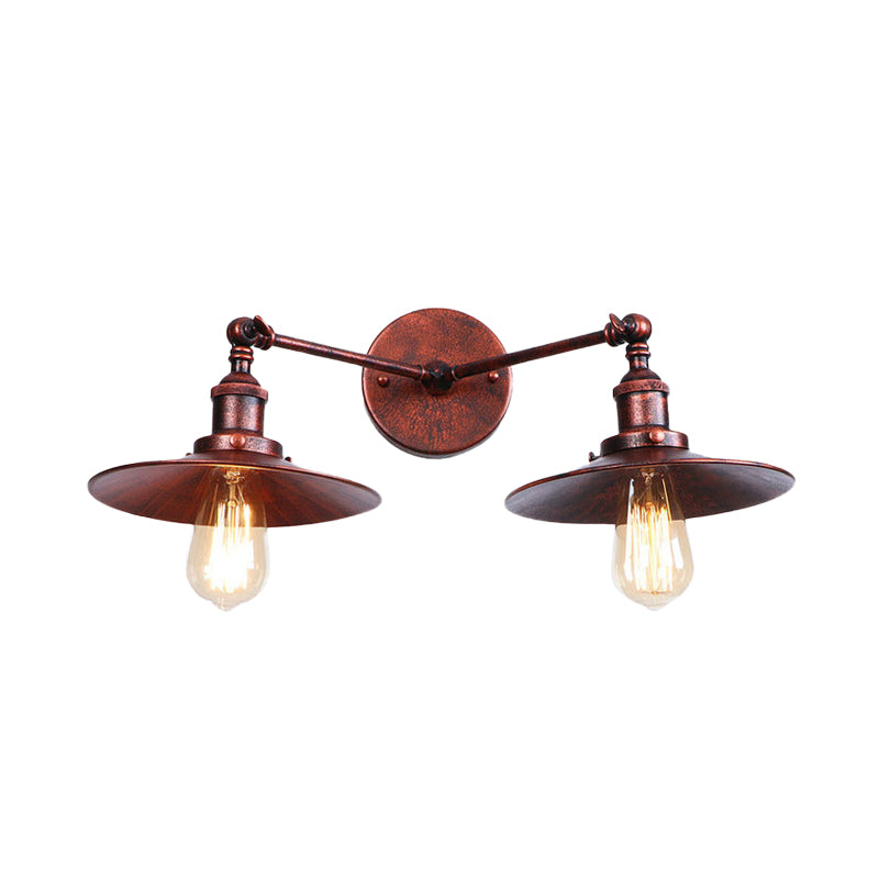 Sikunuo | 2 Lamps Flat Shade Wall Lighting Industrial Style Brass/Rust Metal Wall Mounted Light for Hallway