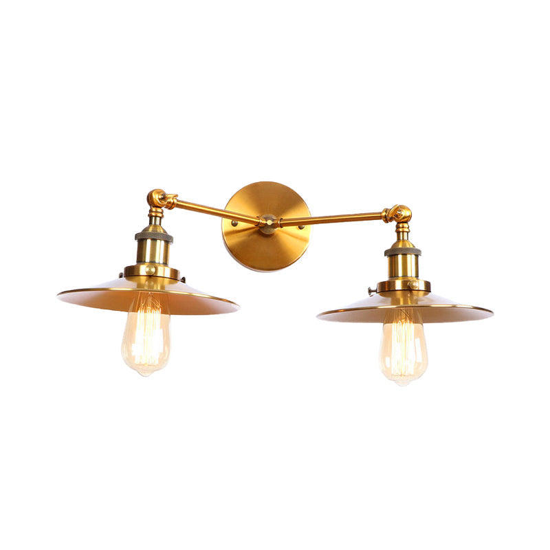 Sikunuo | 2 Lamps Flat Shade Wall Lighting Industrial Style Brass/Rust Metal Wall Mounted Light for Hallway