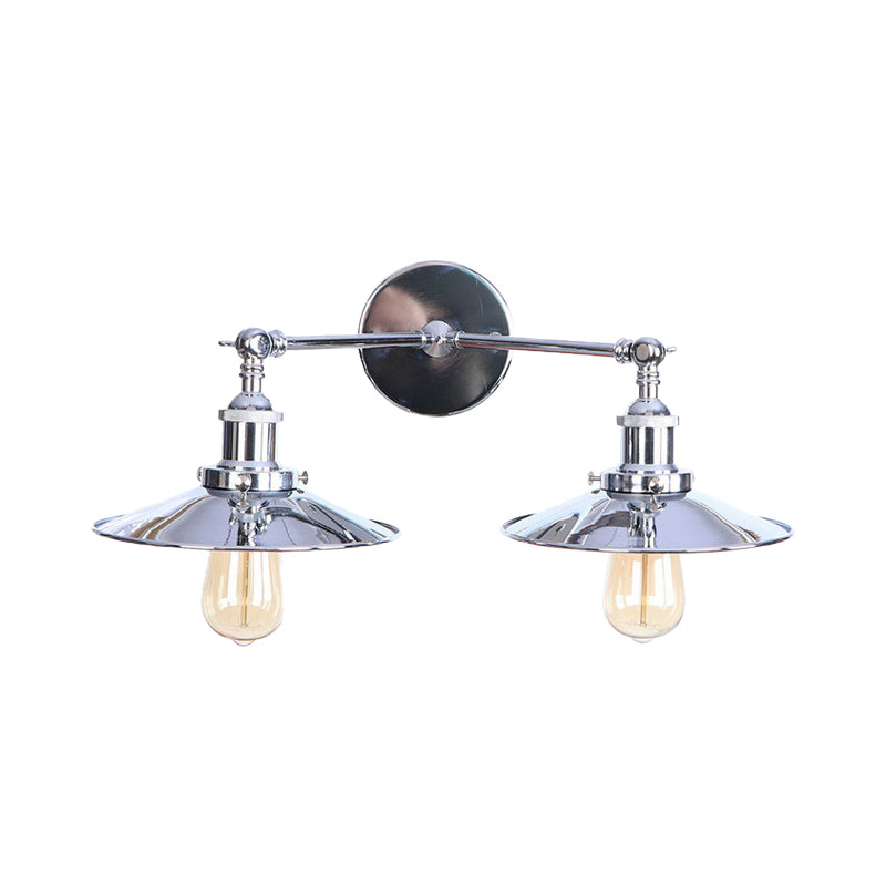 Sikunuo | 2 Lamps Flat Shade Wall Lighting Industrial Style Brass/Rust Metal Wall Mounted Light for Hallway