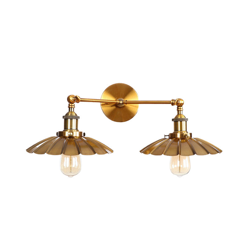 Sikunuo | Antique Stylish Ribbed Edge Wall Lamp 2 Heads Metal Wall Mounted Light in Brass/Rust for Bedroom