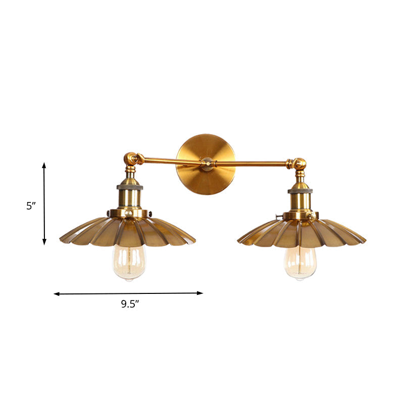 Sikunuo | Antique Stylish Ribbed Edge Wall Lamp 2 Heads Metal Wall Mounted Light in Brass/Rust for Bedroom