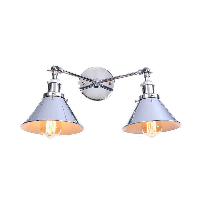Sikunuo | Tapered Umbrella Iron Wall Mount Light Industrial Vintage 2 Heads Farmhouse Wall Mount Light in Black/Brass