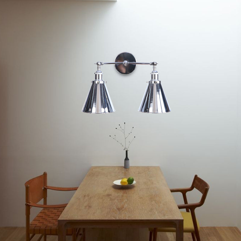 Sikunuo | Polished Chrome Conic Wall Mount Fixture Retro Style Iron 2 Lights Dining Room Wall Mount Light