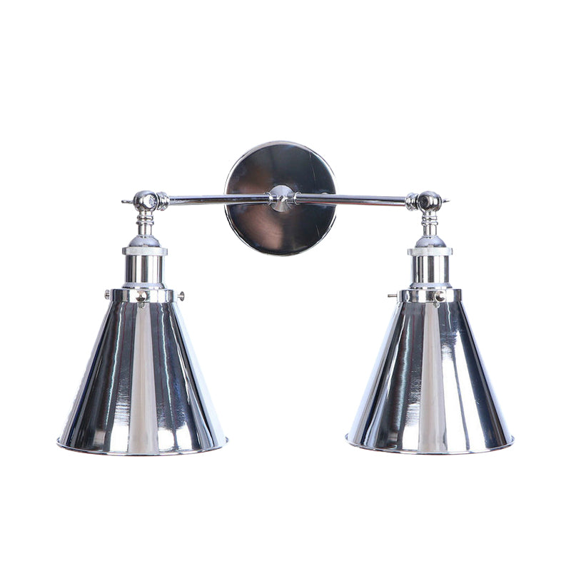 Sikunuo | Polished Chrome Conic Wall Mount Fixture Retro Style Iron 2 Lights Dining Room Wall Mount Light