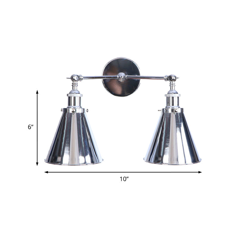 Sikunuo | Polished Chrome Conic Wall Mount Fixture Retro Style Iron 2 Lights Dining Room Wall Mount Light