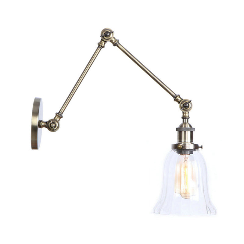 Sikunuo | Clear Textured Glass Flare Wall Sconce Antique 1 Light Study Room Lighting Fixture in Bronze