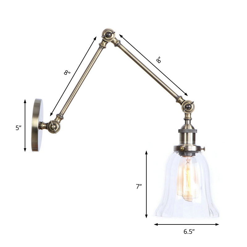 Sikunuo | Clear Textured Glass Flare Wall Sconce Antique 1 Light Study Room Lighting Fixture in Bronze