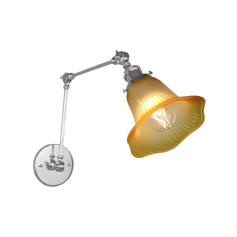 Sikunuo | 1 Light Flare Wall Light Fixture Industrial Design Chrome Amber Textured Glass Wall Lamp for Bedroom